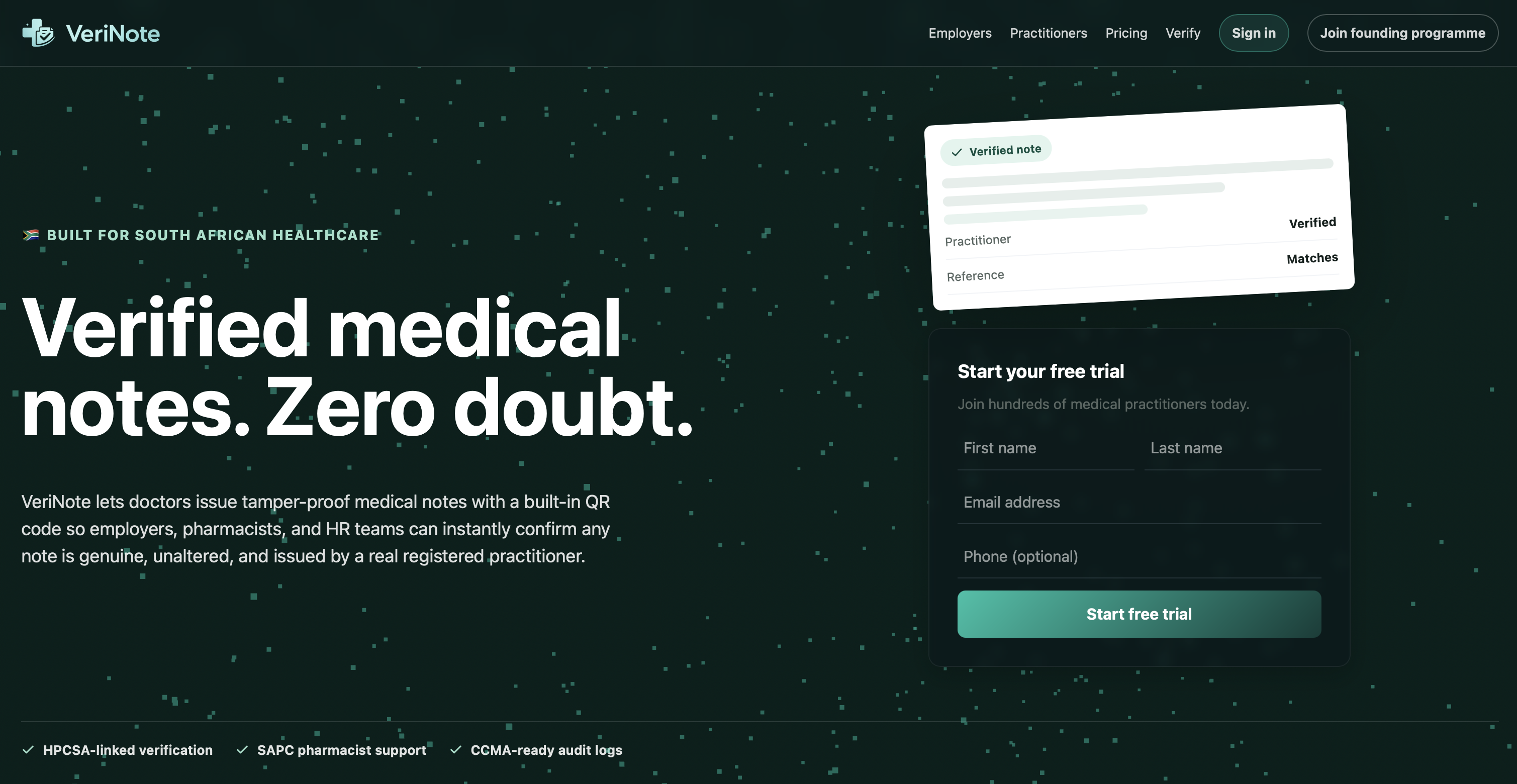 VeriNote medical documentation platform dashboard